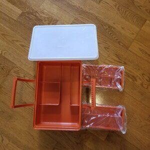 Tupperware TupperCraft Sewing Kit Craft Tackle 4pc Organizer Box Orange
